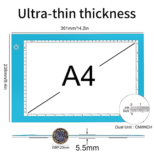 Light Box Drawing Pad, Tracing Board with Type-C Charge Cable and Brightness Adjustable for Artists, AnimationDrawing, Sketching, Animation, X-ray Viewing (A4-P-Blue-New) by XIAOSTAR - Image 2