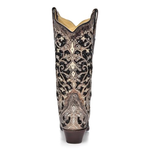Corral Boots Women's Black Floral Western Boots | Snip Toe Cowboy Boots with Glitter Inlay, Crystal and Stud Embellishments by Corral Boots - Image 5