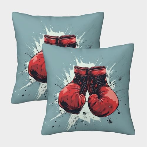 MEFESE Guantes de Boxeo Estampado Funda de Cojín con Impresión 3D Juego de 2 Funda de Cojín de Microfibra para Adultos Sofá Dormitorio Fácil de Lavar 40x40cm
