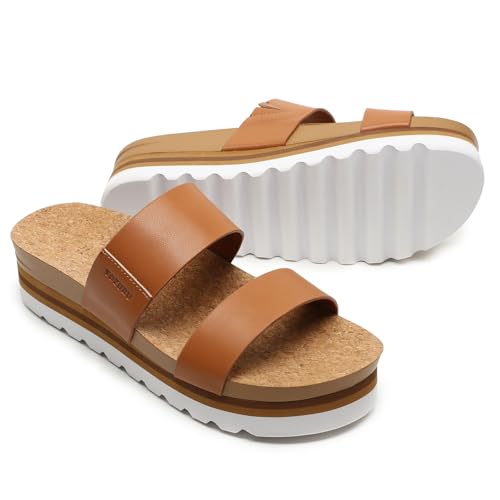 Yozuru Womens Platform Sandals with Arch Support Slip on Slides Comfortable Summer Beach Sandals Cork Footbed Cushion Wedge Sandals for Women