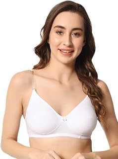 MAKAZIO Women's Transparent Strap Bra - Soft Hosiery Cotton Non-Padded | Wireless, Seamless Full Coverage T-Shirt Bra for ... Price In India
