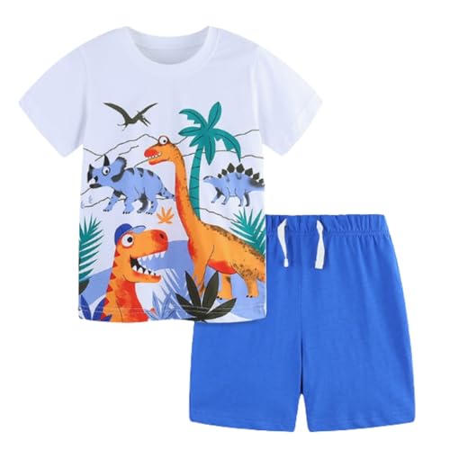 Image of Toddler Boy Clothes Cartoon Cotton Summer Short Sleeve T-Shirt and Shorts Kids Outfit Set 2-7 Year