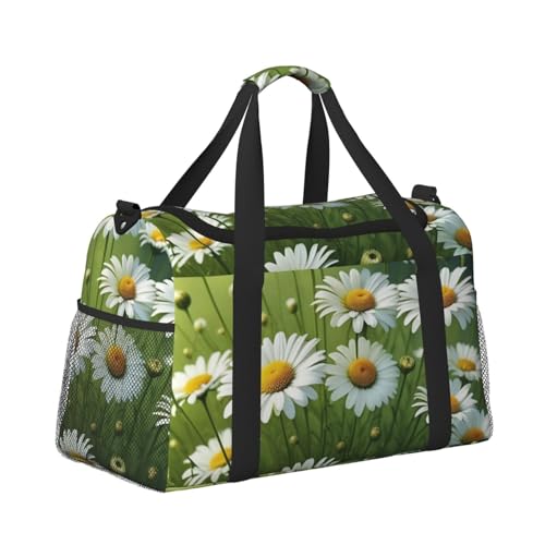 Floral Flowers Daisies Print Travel Duffle Bag - Foldable Personal Item Travel Bag for Women & Men,Carry-On Convertible Crossbody Tote Bags with Adjustable Shoulder Strap & Pockets 13x10.2x19.7 in3