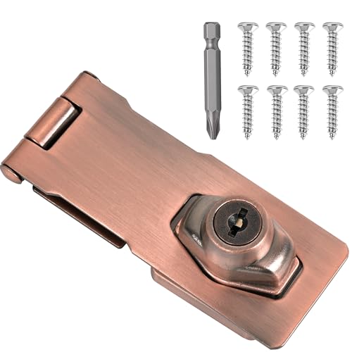 Image of 1 Pcs keyed Hasp Lock,4 inch keyed hasp Locks Twist knob keyed Locking hasp for Cabinet Small Door,Hasp Lock with Keys,Metal Safety Hasp Latches (1 Pcs Red Bronze, 4 inch)
