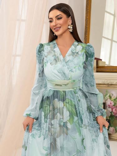Image of TOLEEN Summer Casual Dresses for Women 2024 Spring Fashion Boho V Neck Long Sleeve Ruffle Floral Print Elegant Maxi Dress