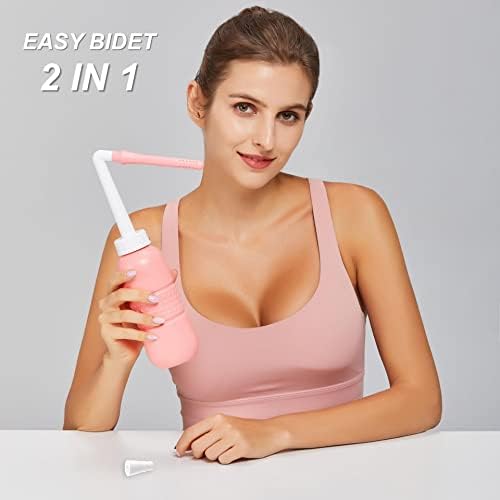 2IN1 Portable Bidet 2Nozzle Intimate Wash for Women Perineal Bottle,Handheld Bidet Personal Bidet Travel Bidet with Short Nozzle + Long Nozzle,Water Seal Cap Storage Bag