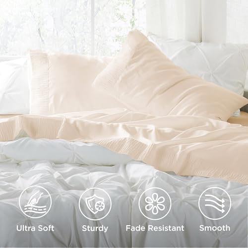 Image of Bedsure King Size Sheets Set - 4 Pieces Soft King Sheets - Breathable & Cooling - Hotel Luxury - Easy Care Polyester Microfiber Bedding for Women, Men, Light Beige