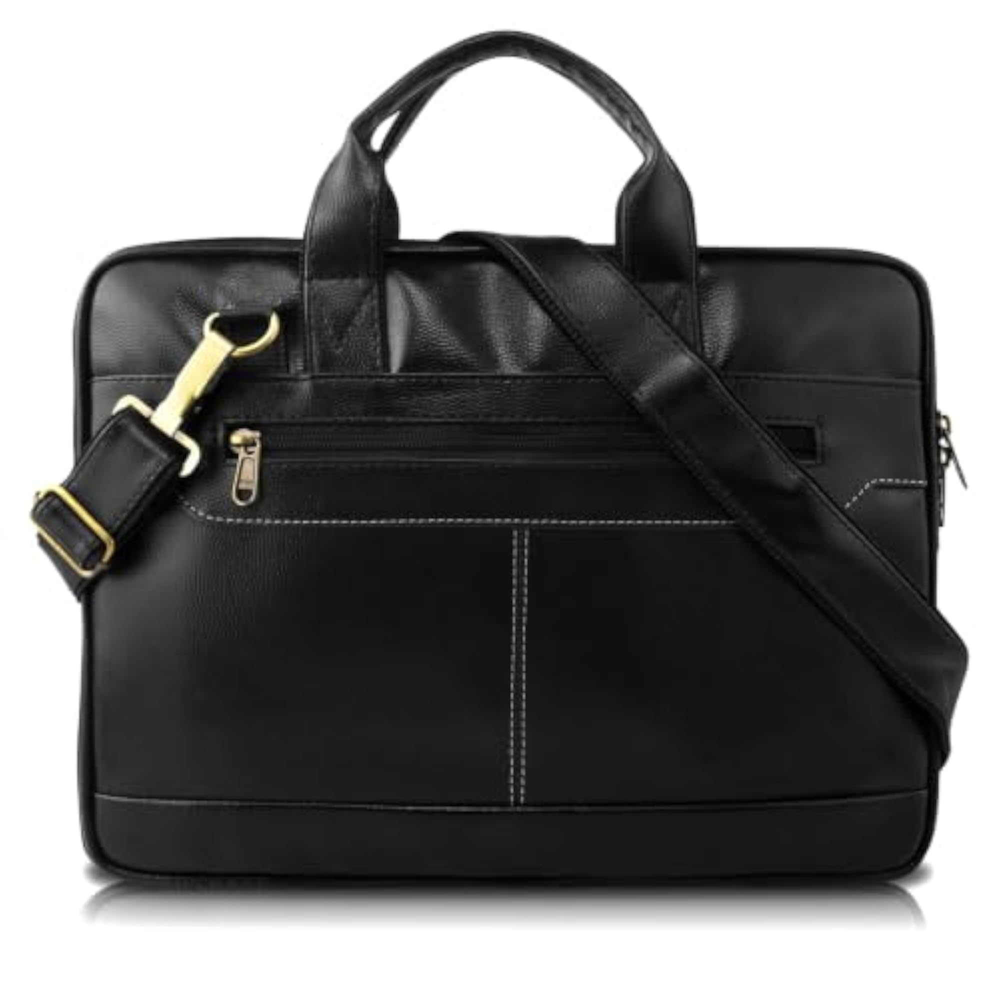 Black Faux Leather Messenger Bag for Men, Adjustable Strap