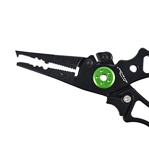 Entsport Saltwater Fishing Pliers with Aluminum Handles and Stainless Steel Jaws Multi Function Fishing Pliers with Sheath Lanyard Braided Fishing Line Cutters Fish Hook Removal Tool Black