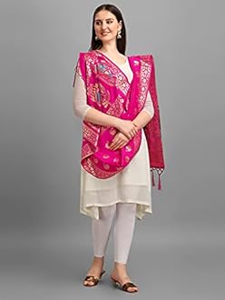 FASHION Woven Banarasi Silk Zari Dupatta/Chunni, Width 1 Meter, Length 2.5 Meter, Free Size, Deep Pink