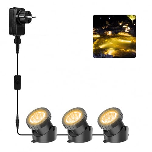 NATPOW Teichbeleuchtung LED Unterwasser Unterwasserbeleuchtung Warmweiß Unterwasser Teichlicht IP68 Wasserdicht Gartenbeleuchtung für Garten Patio Baum(3 in 1)