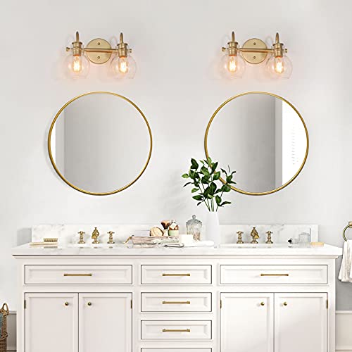 Image of KSANA 2-Light Vanity Light with Globe Clear Glass Shade, Gold Vanity Lights for Bathroom, Powder Room, 13 inch L x 7 inch W x 9 inch H