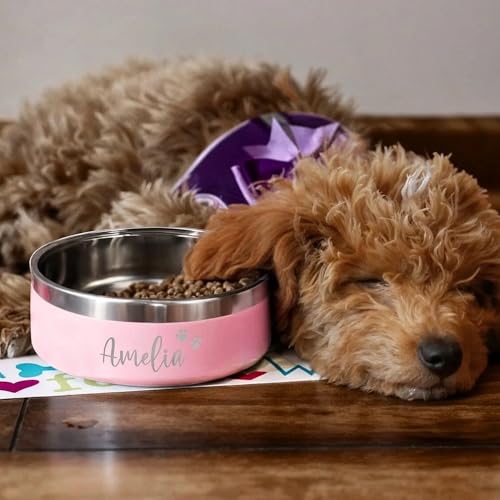 Miguha Benutzerdefinierter Hunde- und Katzennapf, Edelstahl, personalisierter Name, Futternapf for Haustiere, große Kapazität, Futter- und Wassernapf, Hundezubehör, Welpen(18cm)