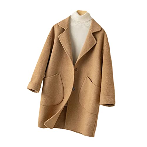 Hcclijo Abrigo De Lana 100% De Espiga De Longitud Media De Doble Cara Para Mujer Elegante Chaqueta De Invierno Suelta OL Dark camel M