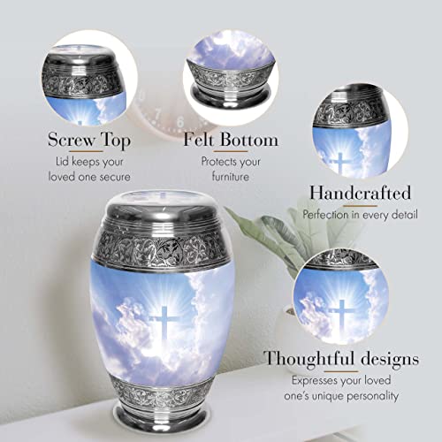 Image of Heavenly Cross Cremation Urn for Ashes Adult Male - Personalized Urn for Ashes for Women Decorative Urns - Beautifully Handcrafted Cross Urn