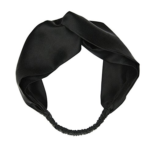 Nvzi 100% Mulberry Silk Head Wrap Elastic Headband Black