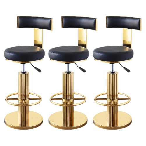Image of FUNROLUX Adjustable Swivel Bar Stools Set 3 Kitchen Counter Height Stools | 360 Swivel, 25.6 inch-29.5 inch Adjustable, Leather Thick Cushion, Stainless Steel Frame, 350 lbs Capacity, Gold