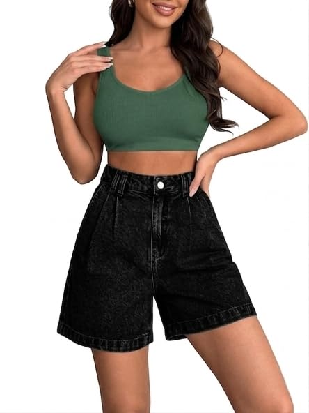 Image of PENTOO Women's Relaxed Fit Mid Rise Regular Length Denim Shorts