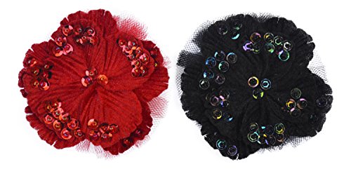 PLH Bows 2-Pack Velvet Petal Flower Clippie with Sequins (Black)