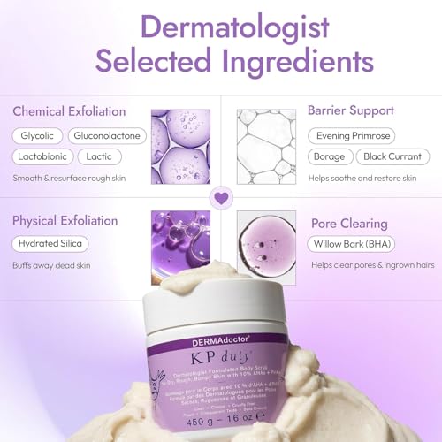 Image of DERMAdoctor KP Bump Eraser Body Scrub with 10% AHAs + PHAs for Keratosis Pilaris, Dry, Rough, and Bumpy Skin, Dermatologist Formulated Exfoliating Body Scrub with Glycolic and Lactic acids - 32 oz