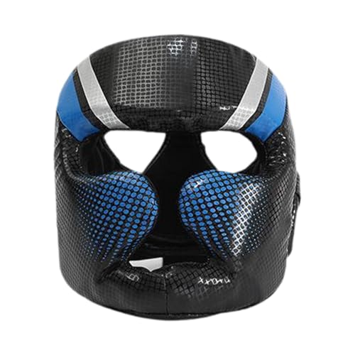 QSTDGVPW Boxing Headgear Forehead and Ear Protection Padded Thickened Ventilated Full Face Protection for Kids Adults MMA Sparring, Blue, M