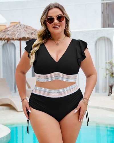 Plus Size Swimsuit for Women 2 Piece High Waisted Bikini Sets Tummy Control Bathing Suit Modest Swim Suits Tankini3