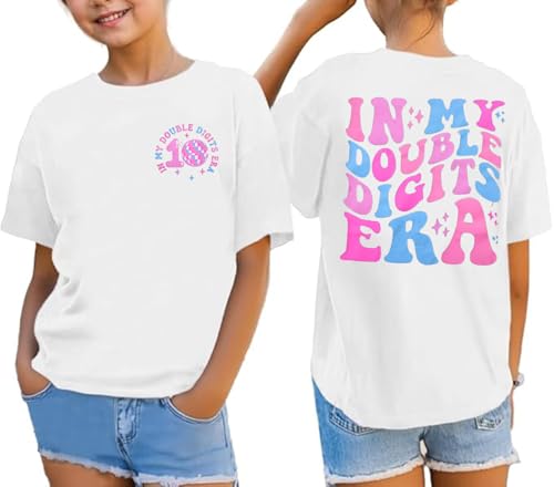 Image of in My Double Digits Era Shirt for Girls 10th Birthday T-Shirt 10 Year Old Girl Birthday Party Short Sleeve Tee Tops