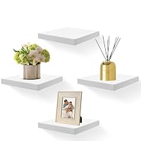 FURAOMEILI Schwimmende Wandregale, 4er-Set, 20,3 cm Massivholz-Quadratregale, kleine dekorative Wandregale für Badezimmer, Schlafzimmer, Wohnzimmer und Küche – Weiß – Ansicht 1