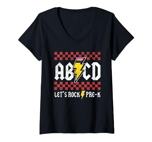 Back In Class School ABCD Let's Rock Pre-K e insegnante Maglietta con Collo a V