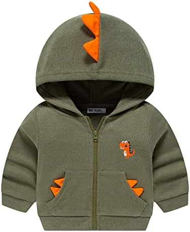 Toddler Baby Boys Long Sleeve Dinosaur Hoodies Sweatshirt Kids Hooded Sweater Tops Zip-up Jacket with Pocket (Green,3-4T)
