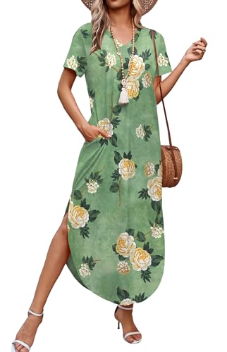 Image of WIHOLL Women's Summer Short Sleeve Dresses Maxi Dress Vacation Beach Sundresses 2026 with Pockets