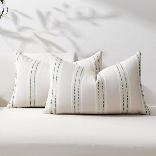 Image of Hckot Spring Throw Pillow Covers 12x20 Set of 2 Grass Green Pillow Covers Farmhouse Decorative Pillows Textured Linen Square Cushion Covers for Sofa Couch Bed Living Room Decor(Grass Green)