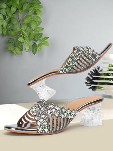 Image of Denill Women Wedding /Party Block Heel Slip-On Fashion Sandal for Women & Girls