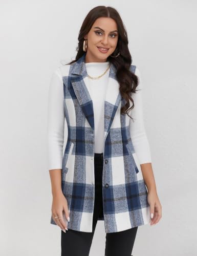 Image of IDEALSANXUN Plaid Vest for Women Fall Winter Sleeveless Blazer Jackets