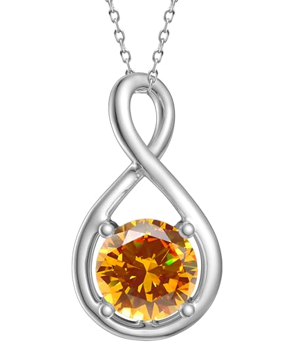 Eastlily Sterling Silver Infinity Birthstone Necklace for Women, 925 Sterling Silver, Yellow Topaz, 18" Chain, Women's Jewelry Gift