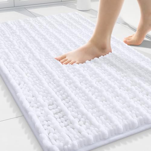 Image of Smiry Bathroom Rugs Mat 30x20, Extra Soft Absorbent Chenille Bath Rugs, Non Slip Rubber Backing Machine Washable Quick Dry Bath Mats for Bathroom Floor, Tub, Shower, Home Decor Accessories, White