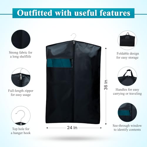 Image of Coat Covers with Zip and Hanger Window, Set of 6 Garment Bags for Suits, Blazers, Jackets, Foldable Dust Cover for Wardrobe Storage, 36 x 24 Inch, Black