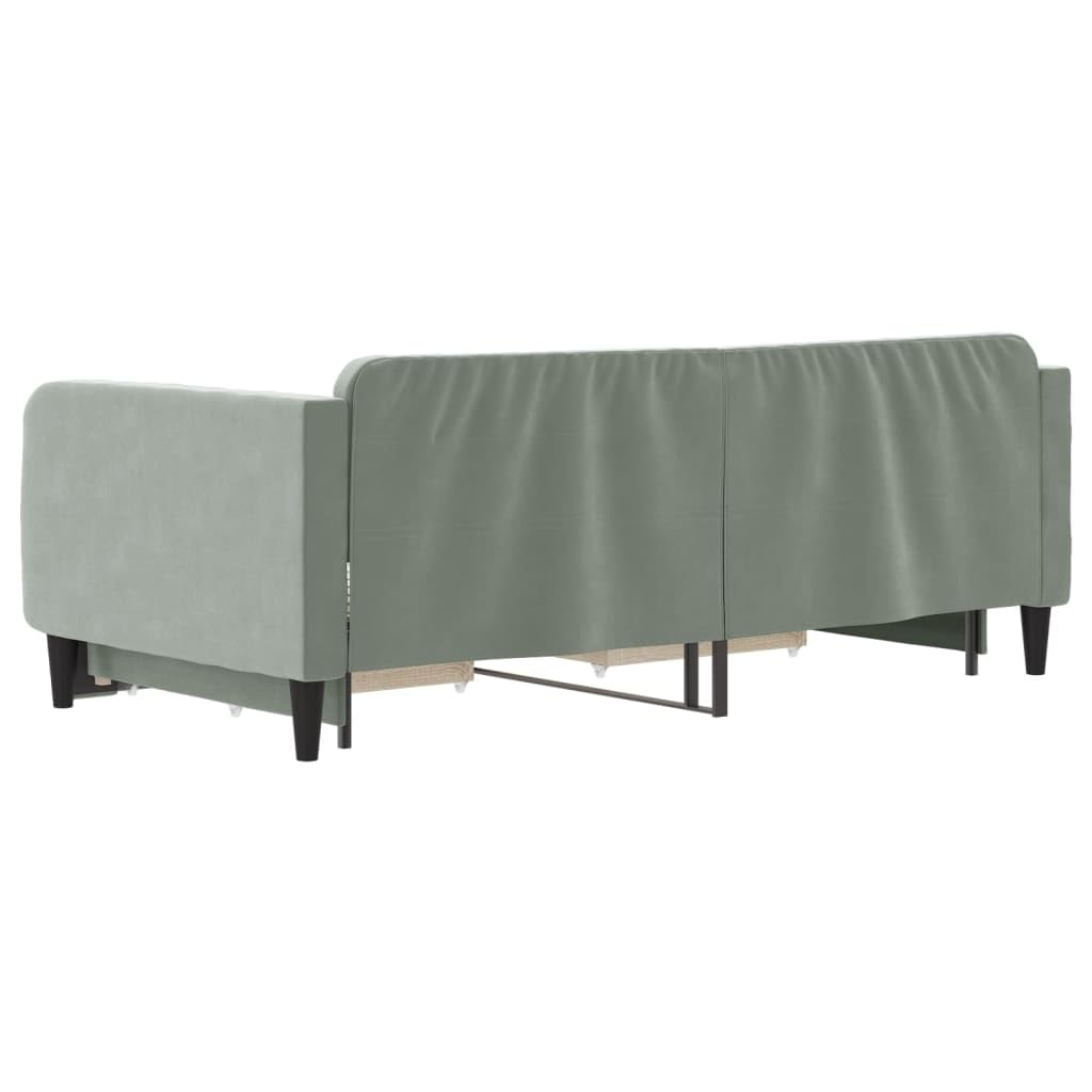 Łóżko dzienne wysuwane, jasnoszare 90 x 190 cm, aksamitne, z szufladami, sofa do spania 2 w 1, do pokoju gościnnego, wytrzymała rama łóżka z metalu i drewna, nowoczesne wzornictwo