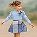 Toddler Girl Plaid Outfits Fall Winter Dress Knit Ribbed Bow Sweatshirt Tops and Button Fashion Skirts Set（Blue+Blue Plaid,6Y