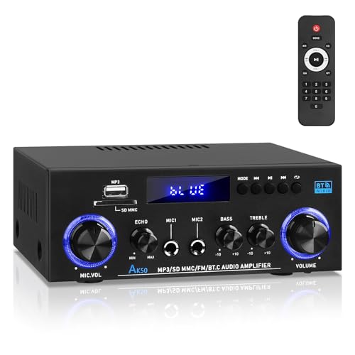 AK50 HiFi-Verstärker mit Bluetooth RMS 60WX2 Stereo Audio Verstärker Empfänger 2.0 Kanal Max 400W Ausgang Mini Verstärker Lautsprecherverstärker w/FM...