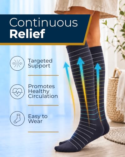 Image of Pembrook Bamboo Viscose Light Compression Socks - 3 Pairs | 8-15 mmhg Compression Socks | Knee High Comfort Support Socks