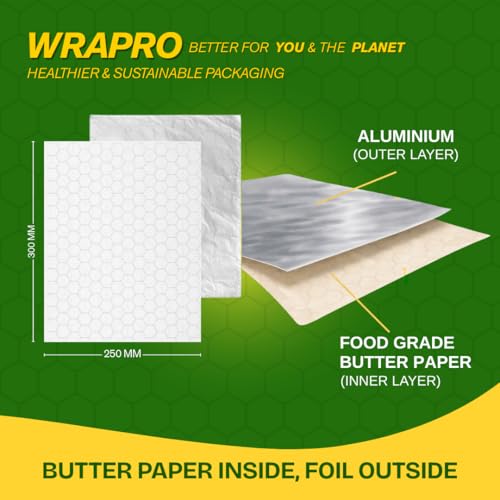 Image of Foil Paper Wrapping Sheets | Food-Grade Aluminium Foil Paper Wrap Roti & Fresh Kitchen Food Essential | Honeycomb Insulation Keeps Food Warm | 2 in 1 Aluminium Foil and Paper for Food Wrapping