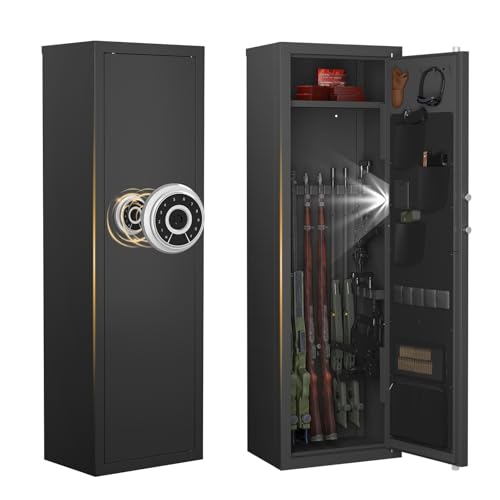 Dawmilon 10-14 Gun Safe, Biometric & Digital Keypad Quick Access Rifle Cabinet with 3 Adjustable Racks, Handgun Pockets, Heavy Duty Steel Security Box for Home Defense & Firearm Storage