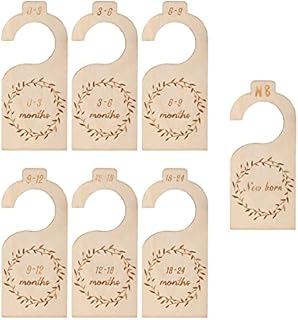 KINBOM 7pcs Wood Closet Dividers, From Newborn to 24 Months Nursery Decor Hanger Month Baby Closet Clothes Dividers for Closets Hanging Baby Closet Organizers