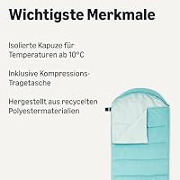 Amazon Basics Schlafsäcke für Erwachsene, Campingausrüstung, für Temperaturen von 10°C (50°F), Aqua, 213.4cm x 80.0cm – Ansicht 2