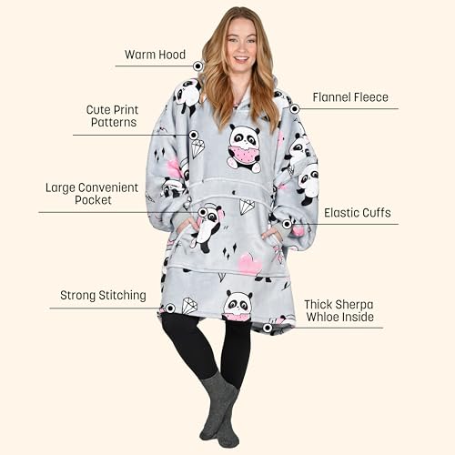 Catalonia Oversized Blanket Hoodie Sweatshirt, Wearable Sherpa Lounging Pullover for Adults Women Men