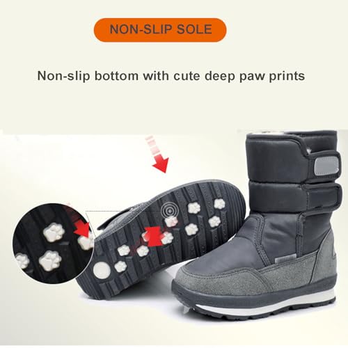 Kids Snow Boots, Boys Girls Winter Warm Cotton Shoes Thickened Fur Lined High Top Waterproof Non Slip Outdoor Walking Boots Short Boots3