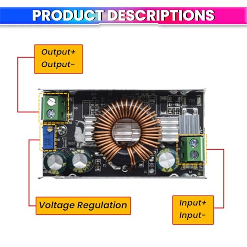 Image of amiciSolar 6A DC-DC Buck Converter 13-90V to 1.5V-60V Step-Down Power Voltage Regulator Module - Adjustable Output, High Efficiency for Electronics, Battery Charging & More