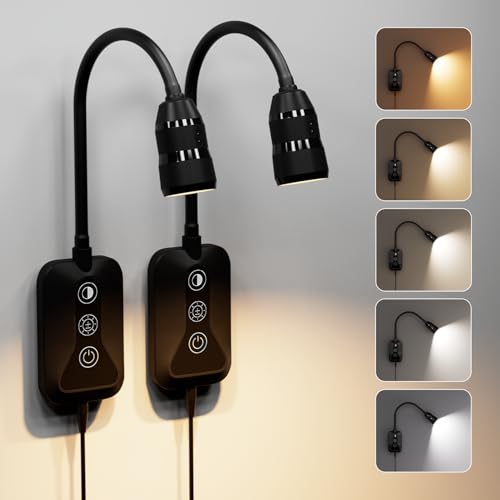 Image of LED Wall Mounted Reading Light with Wave Sensor /Touch Switch, 5 Color & 5 Level Dimmable Touch Book Light for Reading with USB C Charging Port, Eye-Care Bedside Reading Lamp for Bed,Heaboard (Black)
