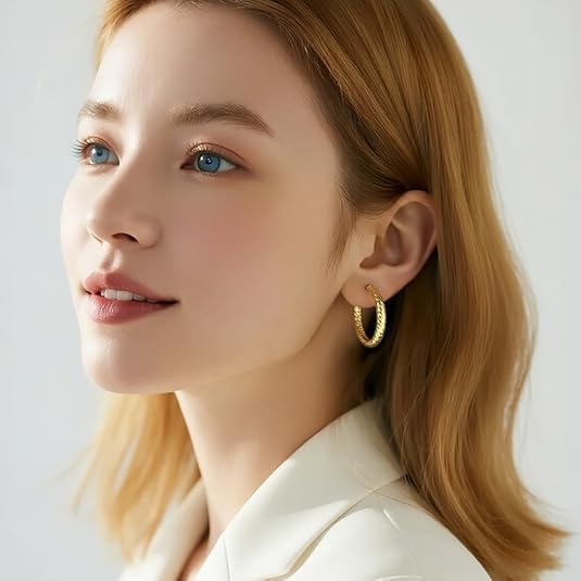 Gold Hoop Earrings 14K Gold Hoop Earrings for Women Wrinkle Texture Earring for Women Hypoallergenic Hoops Womens Earring - Image 6